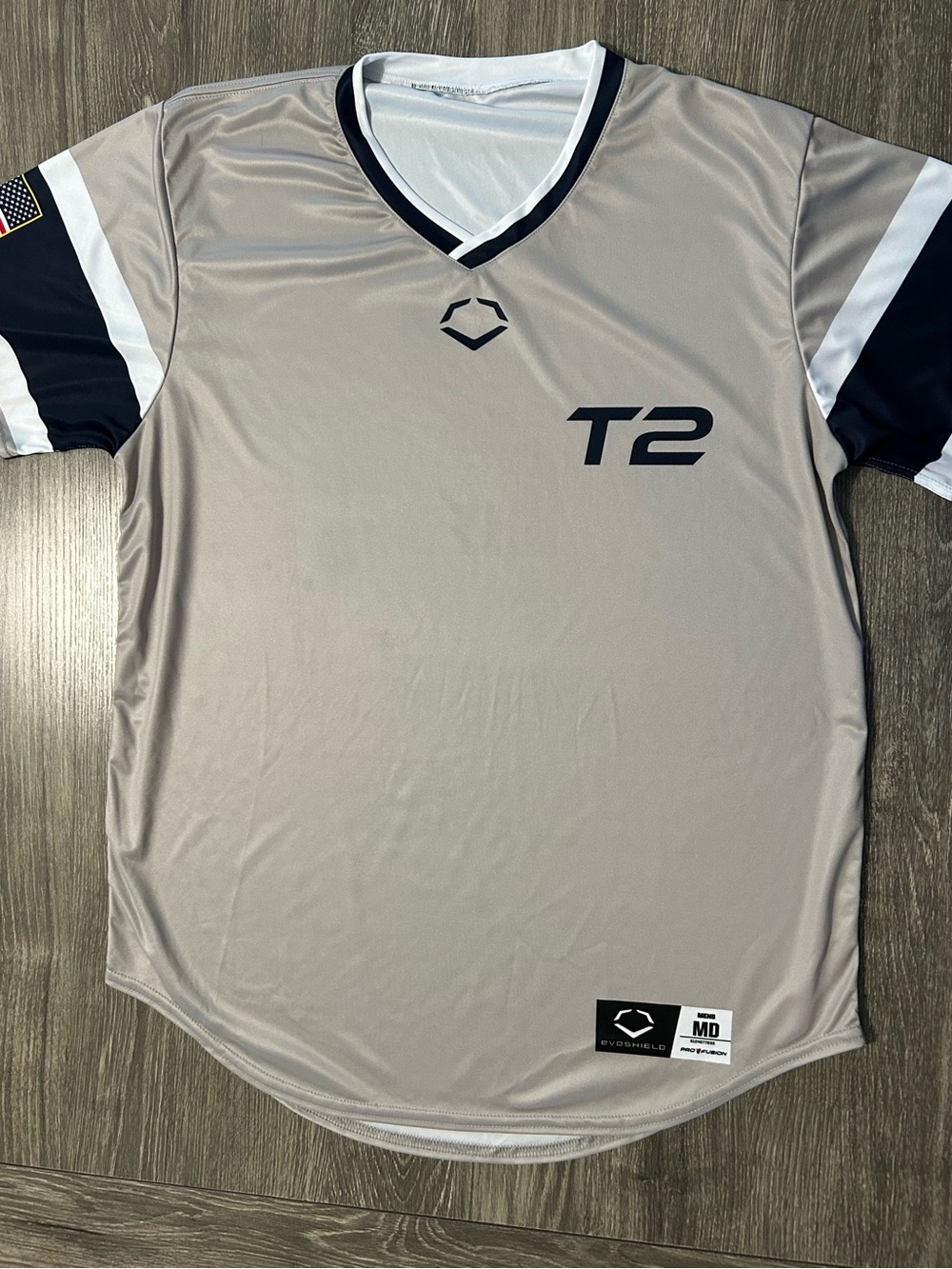 EvoShield T2 Baseball Softball Jersey Men’s M #2 Gray Navy USA